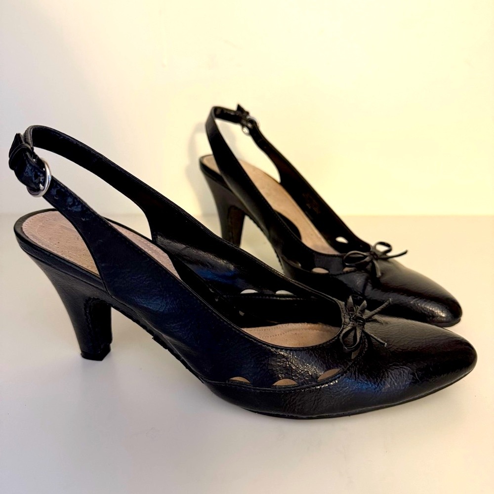 Women's Bow Closed Toe Slingback 3 inch Heel Wedding Pumps Dress Shoes Black 8.5